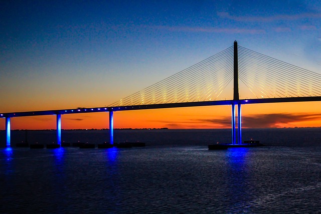 Sunshine Skyway Bridge at sunset representing Bridge Point's connection to the Tampa Bay community